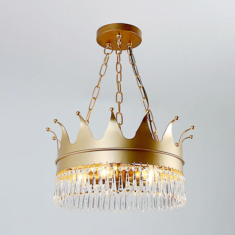 Gold 5 cabezas de lámpara iluminación tradicionalismo de cristal facetado corona colgante de techo para dormitorio
