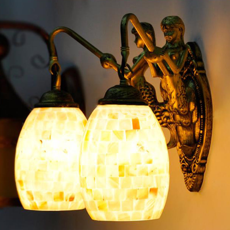 Dome/Globe Shell Vanity Lighting Idea Baroque 2 Lights White/Brass Sconce Light Fixture for Bathroom, 10"/11" H