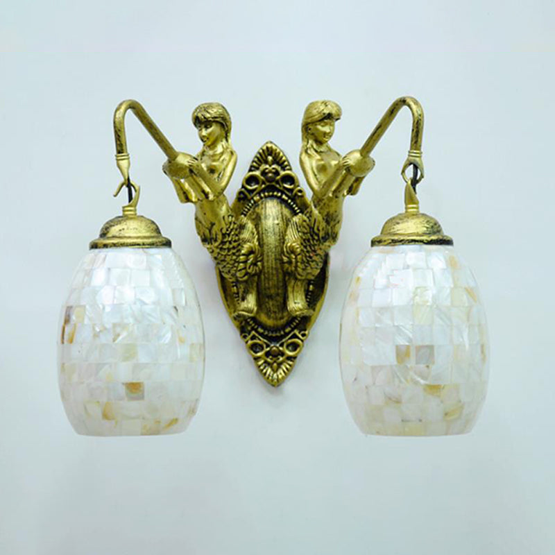 Dome/Globe Shell Vanity Lighting Idea Baroque 2 Lights White/Brass Sconce Light Fixture for Bathroom, 10"/11" H