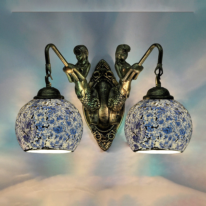 Mermaid Wall Lighting Idea 2 Lights Hand Cut Glass Baroque Sconce Light in White/Yellow/Orange for Living Room