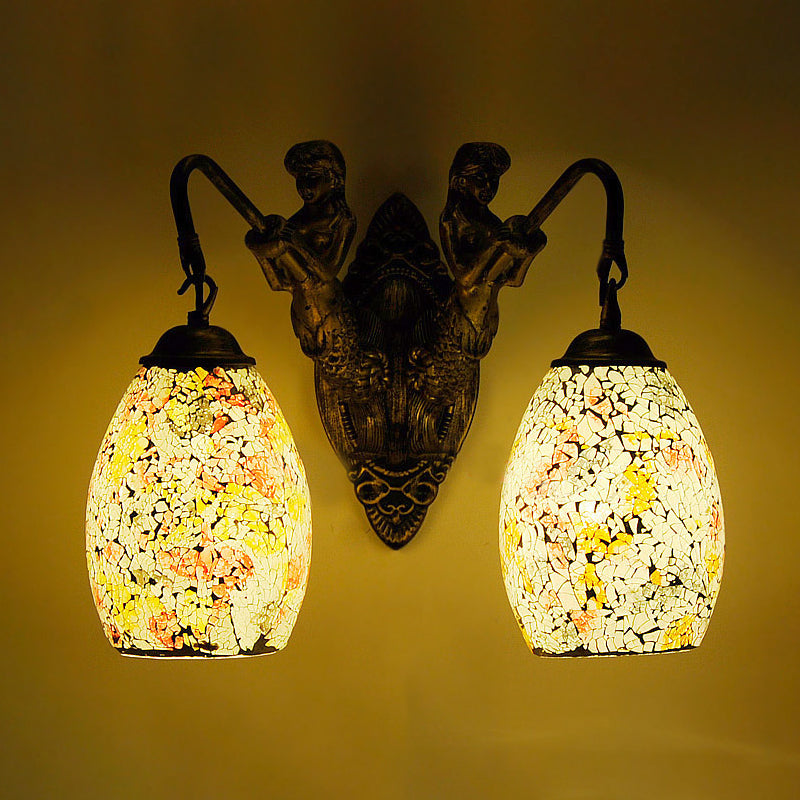 Mermaid Wall Mounted Lamp Mediterranean Hand Cut Glass 2 Lights White/Red/Yellow Sconce Light Fixture