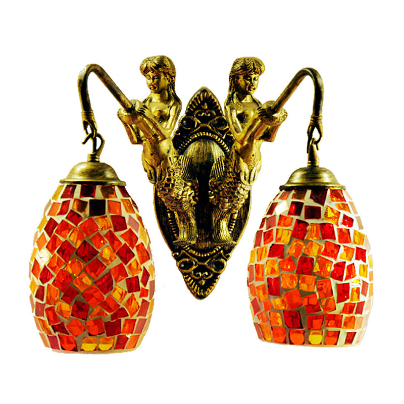 Mermaid Wall Mounted Lamp Mediterranean Hand Cut Glass 2 Lights White/Red/Yellow Sconce Light Fixture