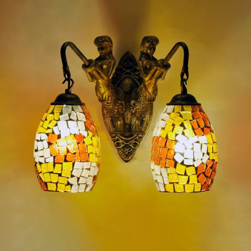 Mermaid Wall Mounted Lamp Mediterranean Hand Cut Glass 2 Lights White/Red/Yellow Sconce Light Fixture