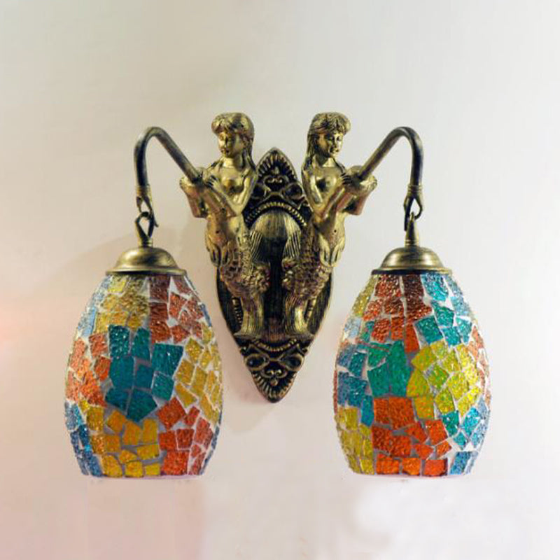 Mermaid Wall Mounted Lamp Mediterranean Hand Cut Glass 2 Lights White/Red/Yellow Sconce Light Fixture