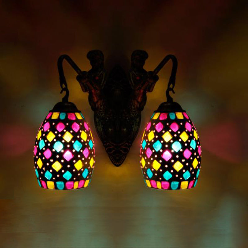 Mermaid Wall Mounted Lamp Mediterranean Hand Cut Glass 2 Lights White/Red/Yellow Sconce Light Fixture