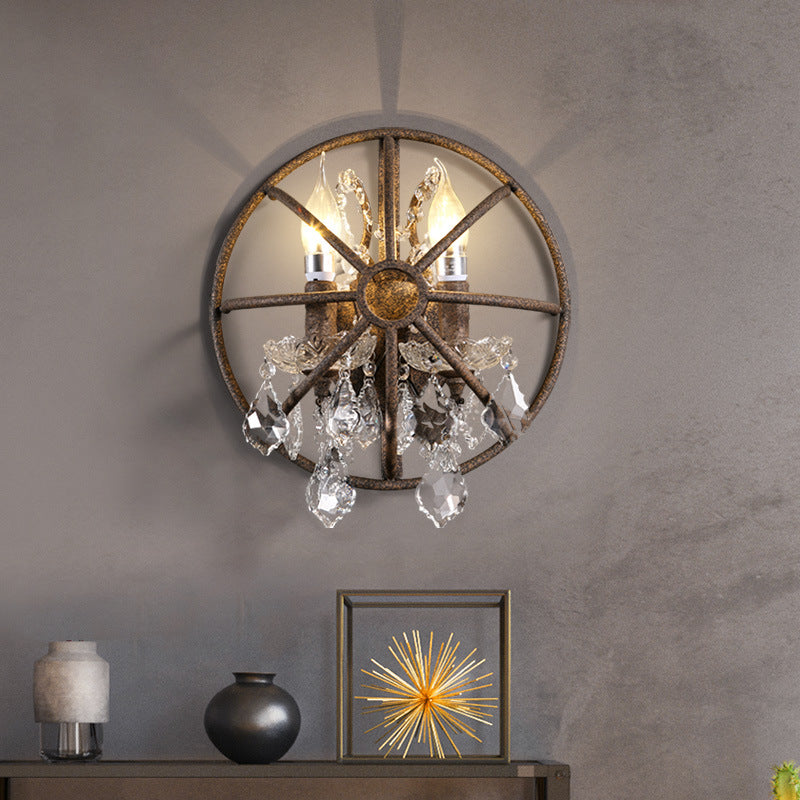 Tradicionalismo Vela de vela Ligera de lámpara 2 cabezas Iluminación de pared LED de metal con acento de cristal en óxido