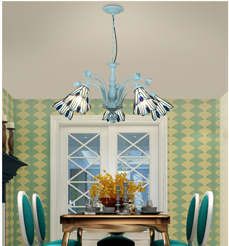 Lumo a sospensione lampadario conico 3/6/8 luci colorate in vetro arte kit lampada a sospensione in blu/blu scuro per soggiorno