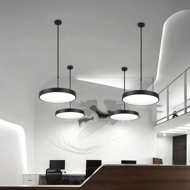 Adjustable Height Round Suspension Lamp Modern Metal Office LED Pendant Light in Black