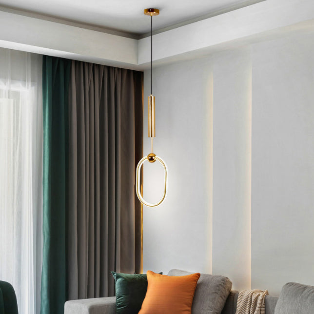 Wrought Iron Gold LED Pendant Light in Modern Luxury Style Acrylic Linear Hanging Lamp for Bedroom