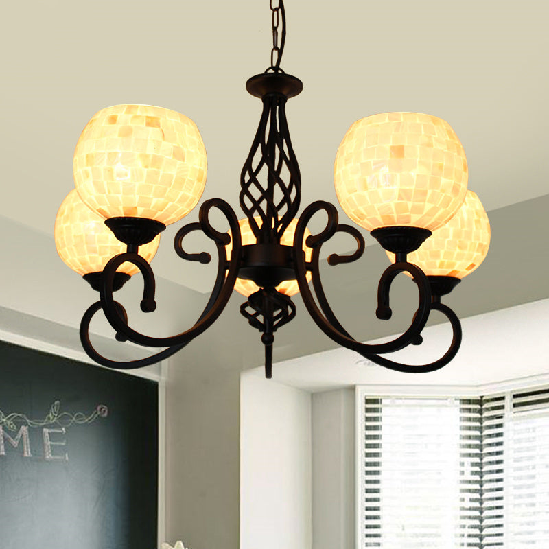 Wit 5/6/8 Lichten Kroonluchter Lamp Barokke Shell Globe Suspension Lighting voor keuken