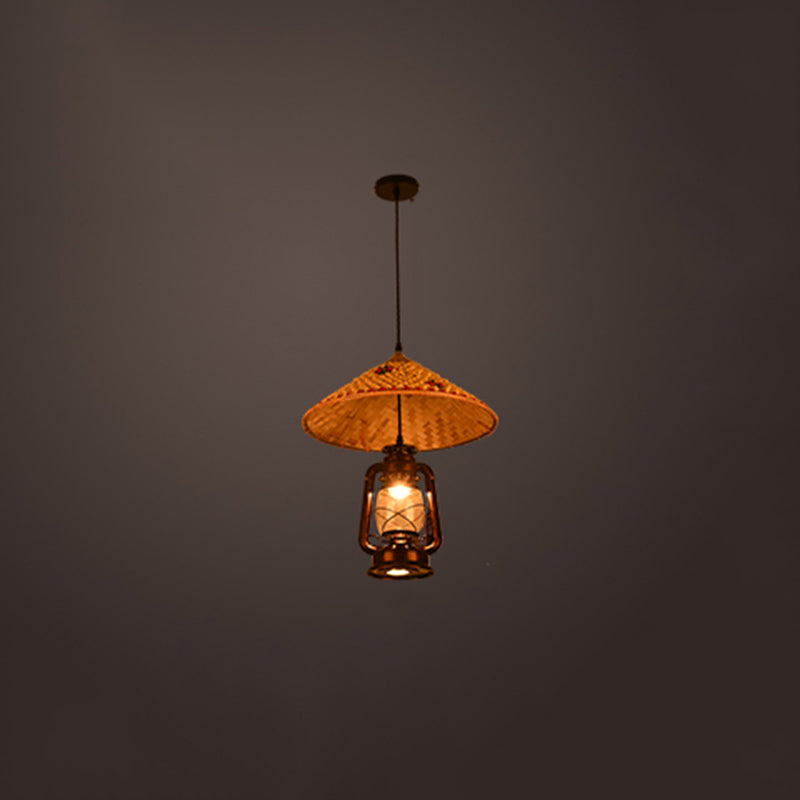 Rustieke hoed schaduw lantaarn hanger 1-licht helder glazen slinger licht in zwart voor restaurant