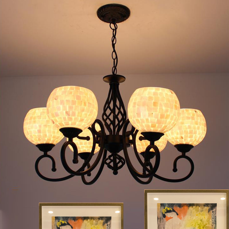 Wit 5/6/8 Lichten Kroonluchter Lamp Barokke Shell Globe Suspension Lighting voor keuken