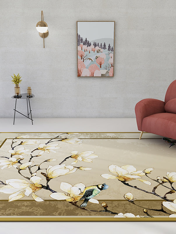 Multicolor Distressed Area Carpet Polyester Branches Print Indoor Rug Non-Slip Backing Carpet for Living Room