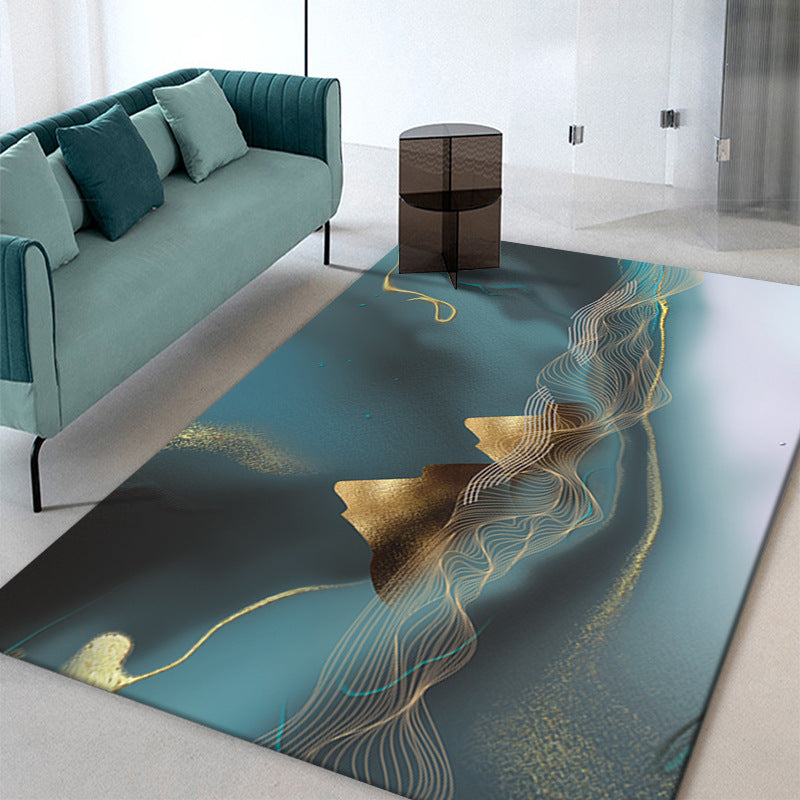 Multicolored Abstract Art Indoor Rug Modern Watercolor Printed Rug Polyester Non-Slip Backing Carpet for Living Room