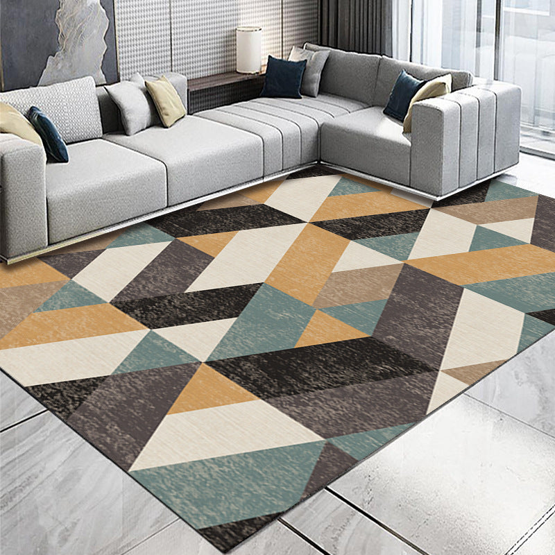 Funky Geometry Design Area Rug Contemporary Comfort Rectangle Rug Polyester Easy Care Anti-Slip Backing Rug for Living Room