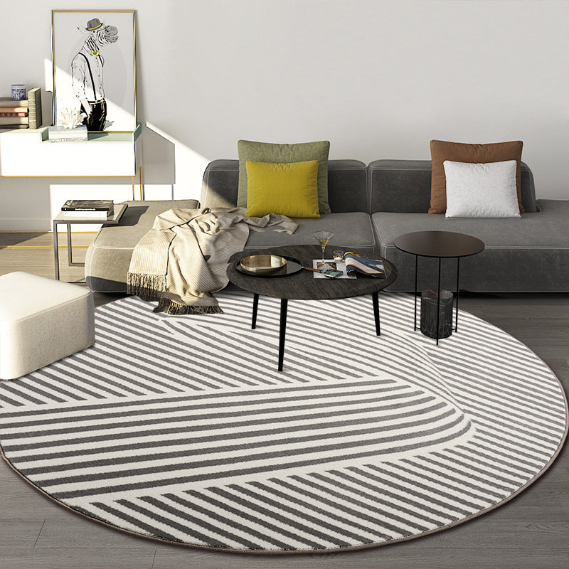Khaki Funky Lines Pattern Indoor Rug Contemporary Simplicity Round Carpet Polyester Anti-Slip Backing Area Carpet for Home Decor
