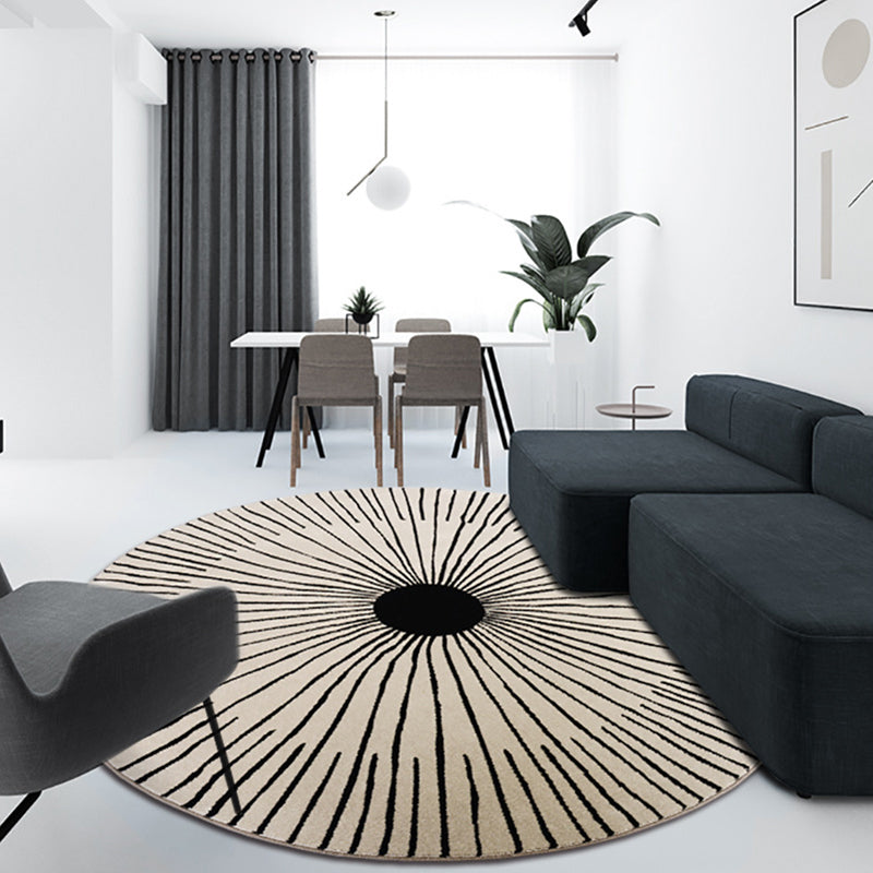 Khaki Funky Lines Pattern Indoor Rug Contemporary Simplicity Round Carpet Polyester Anti-Slip Backing Area Carpet for Home Decor