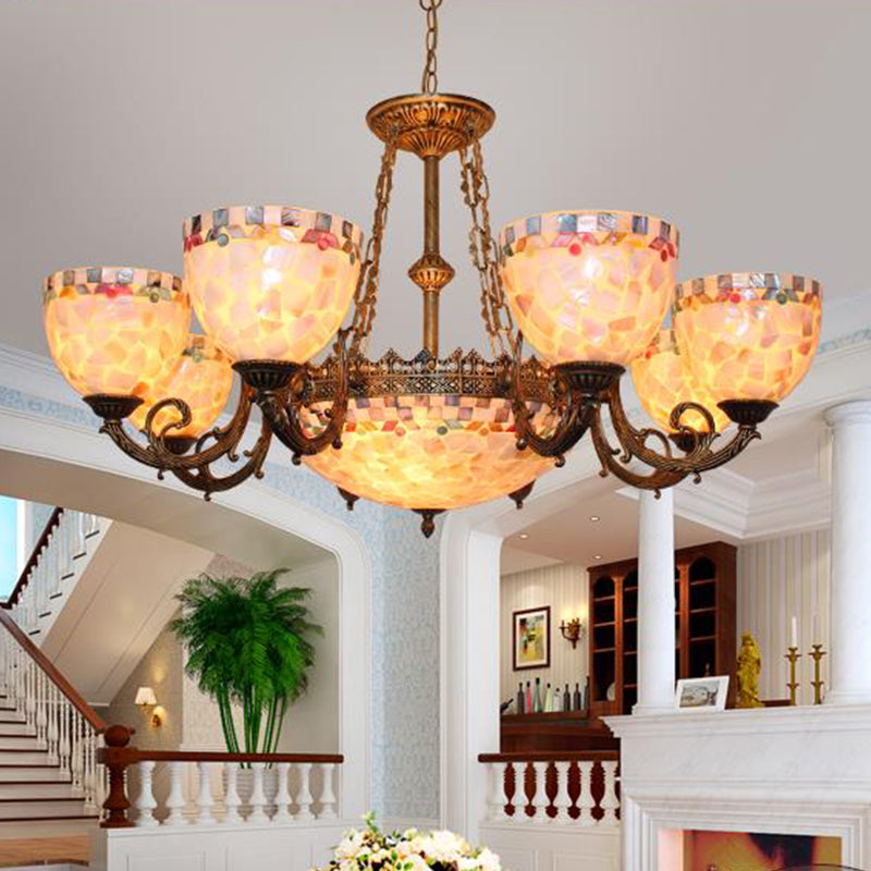Lampadario a soffitto a cupola con shell in stile tiffany 5/9/11 luci sospensioni beige sospensione per camera da letto