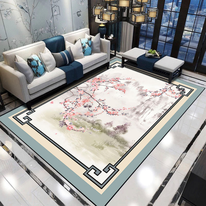 Tapis nostalgique élégant de couleur claire, imprimé de branches en Polyester, tapis d'intérieur résistant aux taches pour la décoration de la maison