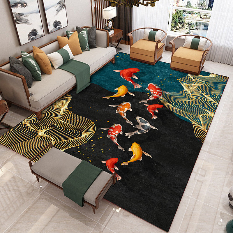 Tapis à motif de poisson nostalgique, en Polyester de couleur foncée, résistant aux taches, pour l'intérieur, pour la décoration de la maison