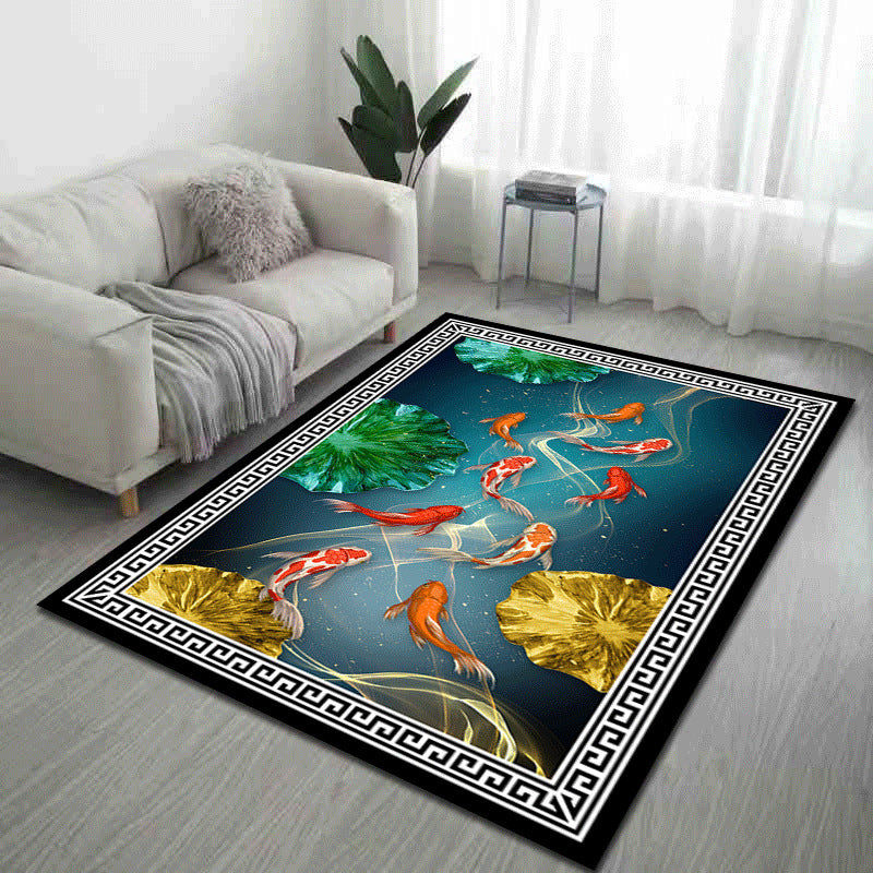 Dark Color Antique Print Rug Polyester Traditional Anti-Slip Backing Indoor Rug for Living Room