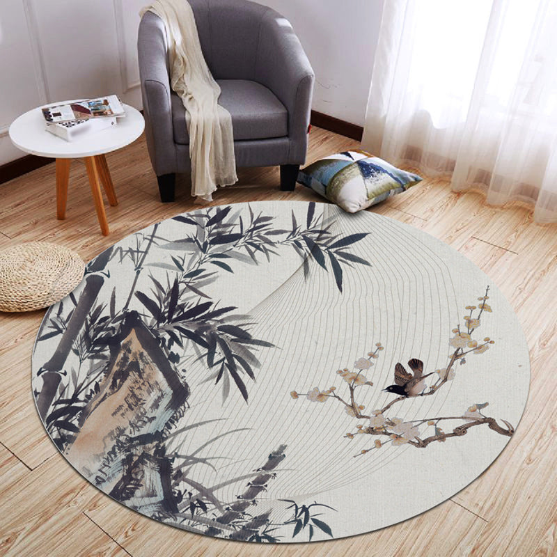 Round Light Color Distressed Area Carpet Polyester Ink Print Indoor Rug Anti-Slip Backing Carpet for Living Room