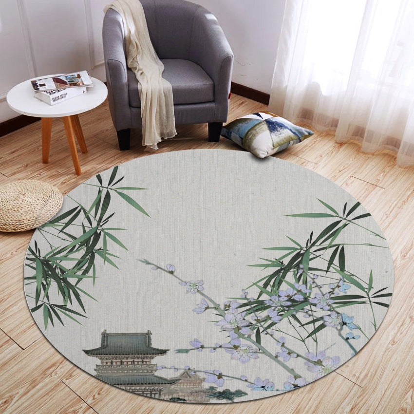 Round Light Color Distressed Area Carpet Polyester Ink Print Indoor Rug Anti-Slip Backing Carpet for Living Room