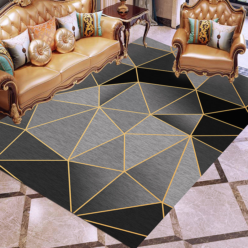 Simplicity Moderner Schlafzimmerteppich, dunkle Farbe, geometrisches Design, Innenteppich, Polyester, schmutzabweisender Teppich für die Inneneinrichtung