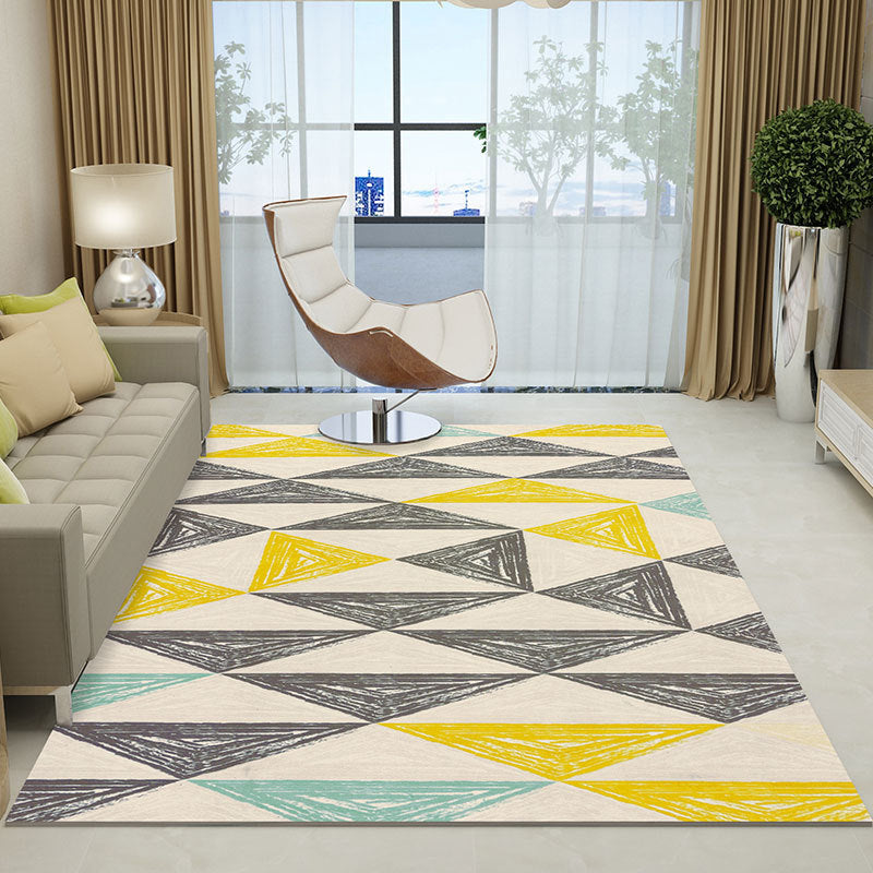Stylish Modern Living Room Rug Multicolored Geometry Printed Area Carpet Polyester Stain Resistant Indoor Carpet