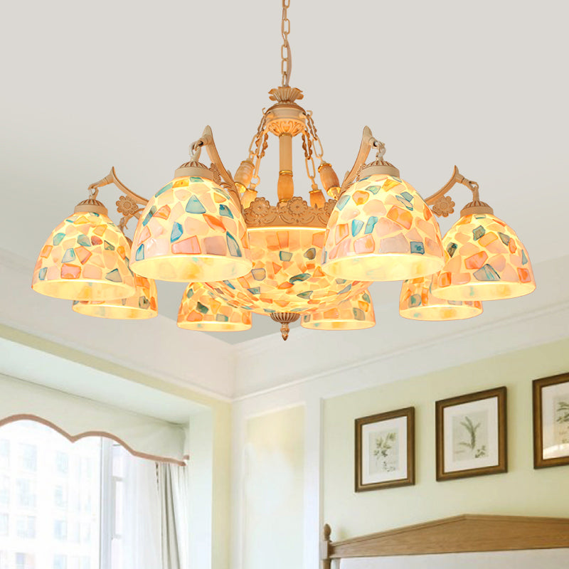 Tiffany Mosaic Pendant Chandelier 9/11 Lights Shell Hanging Plafond Light en beige pour le salon, Up / Down