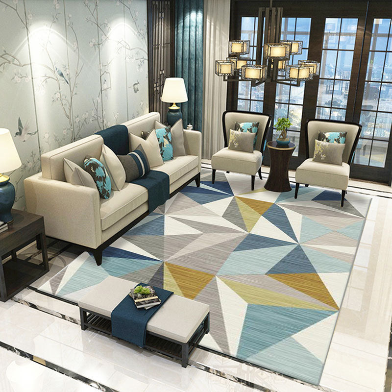 Stylish Modern Living Room Rug Multicolored Geometry Printed Area Carpet Polyester Stain Resistant Indoor Carpet