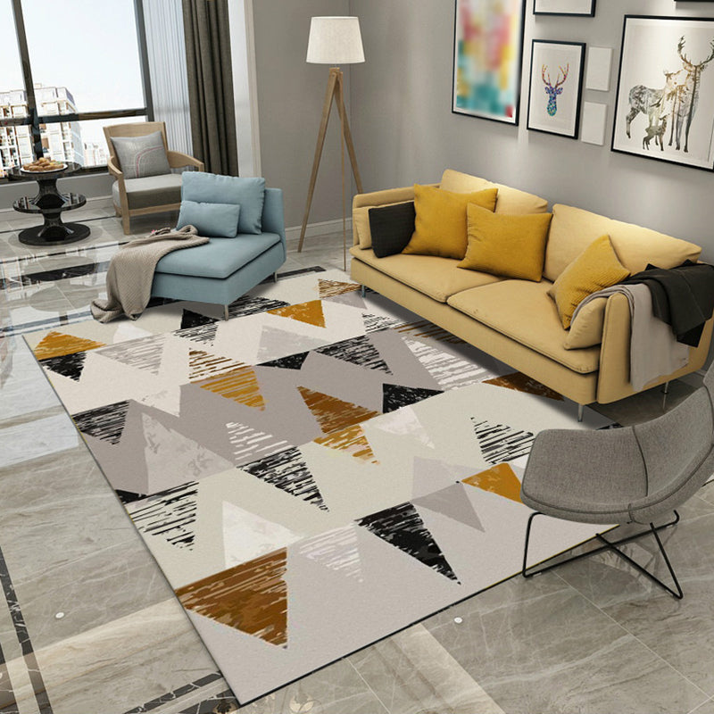 Stylish Modern Living Room Rug Multicolored Geometry Printed Area Carpet Polyester Stain Resistant Indoor Carpet
