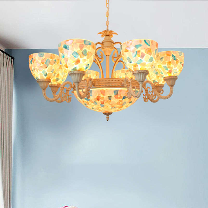 Tiffany Mosaic Pendant Chandelier 9/11 Lights Shell Hanging Plafond Light en beige pour le salon, Up / Down