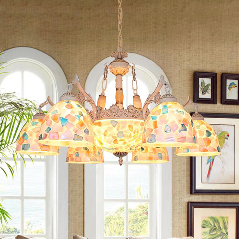 Tiffany Mosaic Pendant Chandelier 9/11 Lights Shell Hanging Plafond Light en beige pour le salon, Up / Down