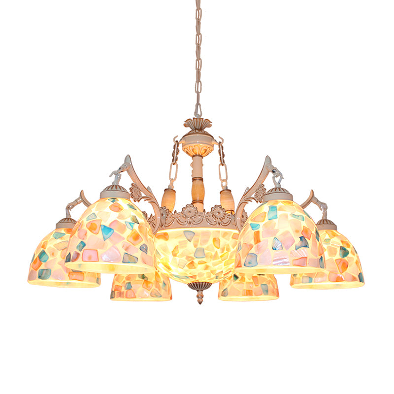 Tiffany Mosaic Pendant Chandelier 9/11 Lights Shell Hanging Plafond Light en beige pour le salon, Up / Down