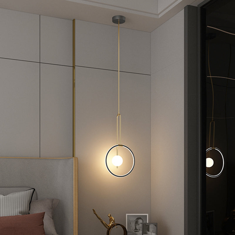 Circular LED Hanging Light Fixture Minimalism Metal Black-Gold Drop Pendant for Bedroom