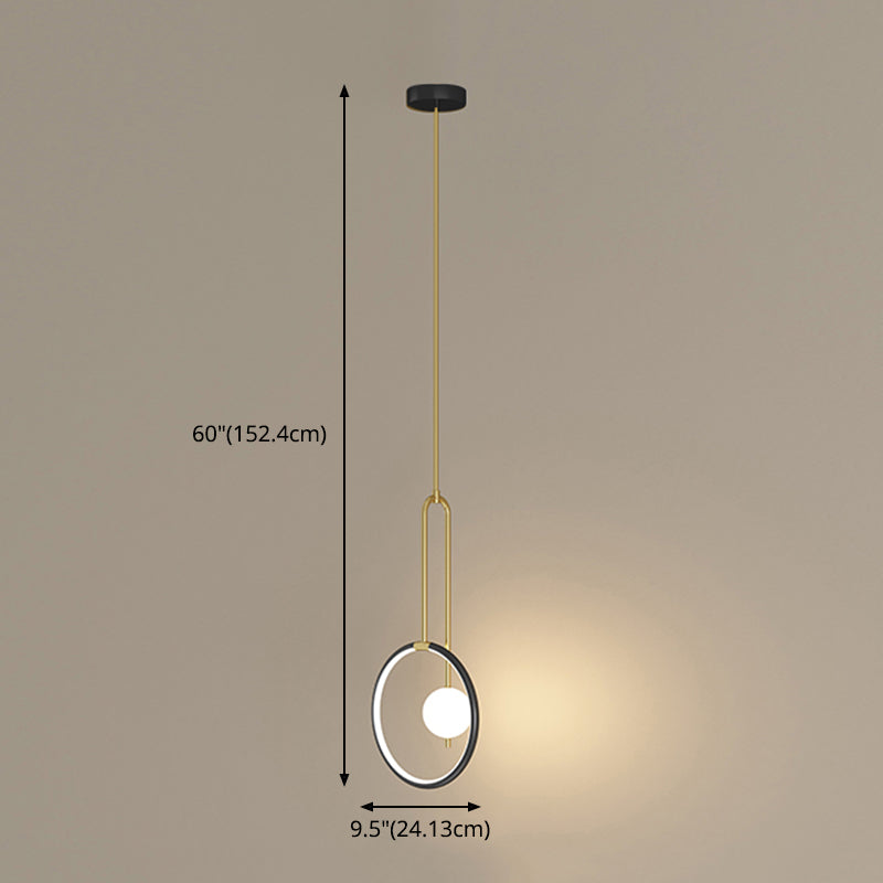 Circular LED Hanging Light Fixture Minimalism Metal Black-Gold Drop Pendant for Bedroom