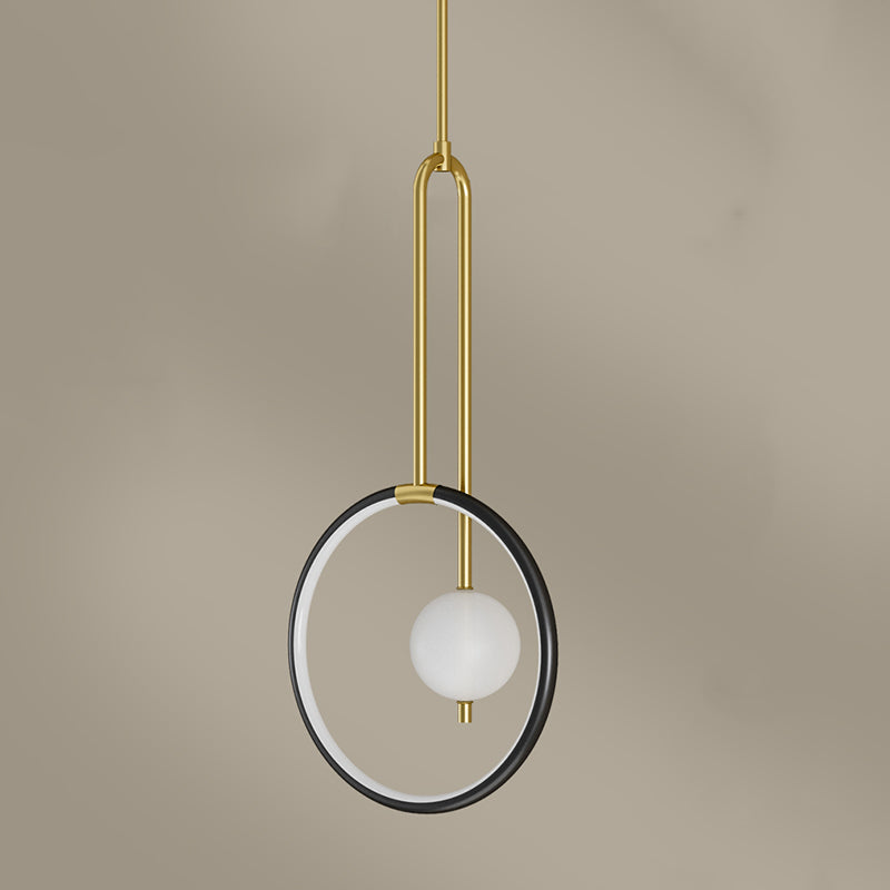 Circular LED Hanging Light Fixture Minimalism Metal Black-Gold Drop Pendant for Bedroom