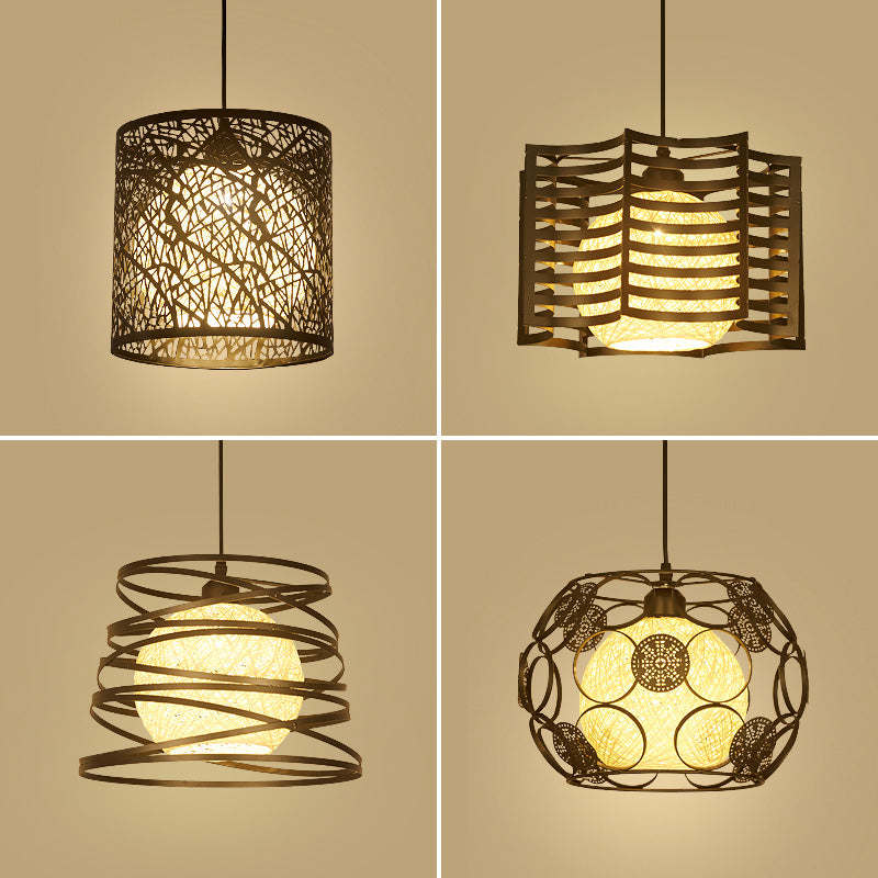 1 Head Cage Suspended Lighting Fixture Retro Metal Black Pendant Lamp for Restaurant