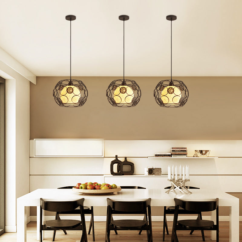 1 Head Cage Suspended Lighting Fixture Retro Metal Black Pendant Lamp for Restaurant