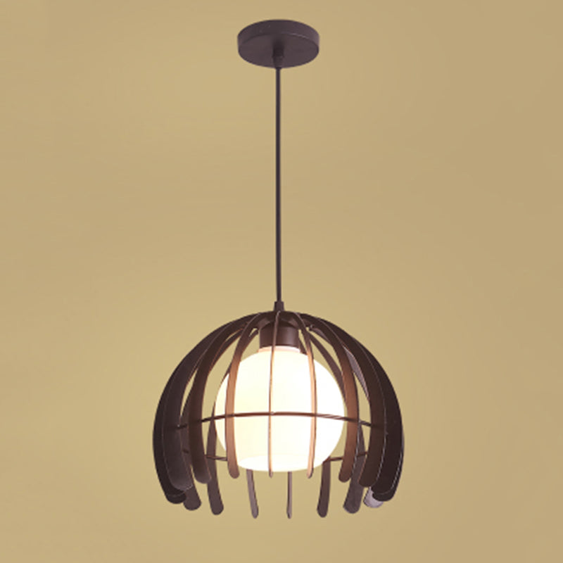 1 Head Cage Suspended Lighting Fixture Retro Metal Black Pendant Lamp for Restaurant