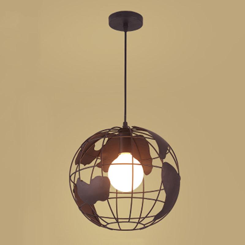 1 Head Cage Suspended Lighting Fixture Retro Metal Black Pendant Lamp for Restaurant