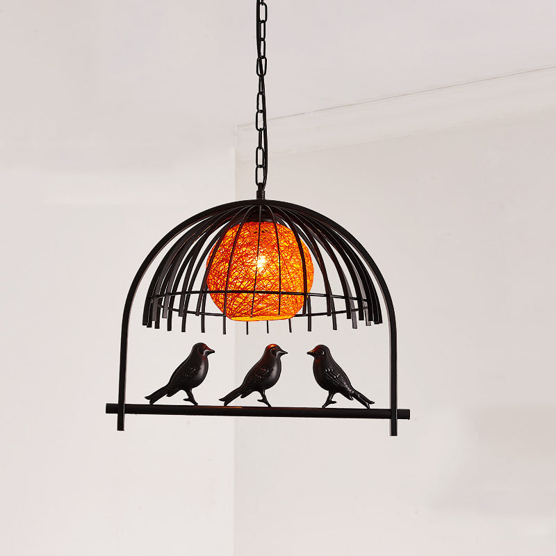 1 Head Cage Suspended Lighting Fixture Retro Metal Black Pendant Lamp for Restaurant