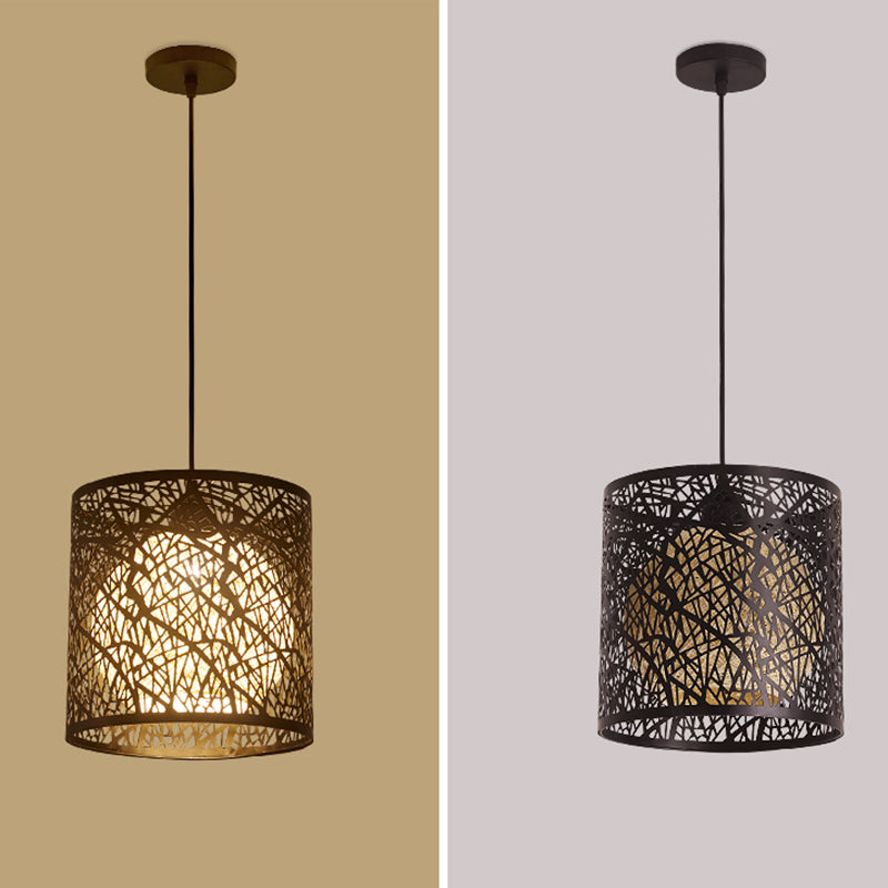 1 Head Cage Suspended Lighting Fixture Retro Metal Black Pendant Lamp for Restaurant