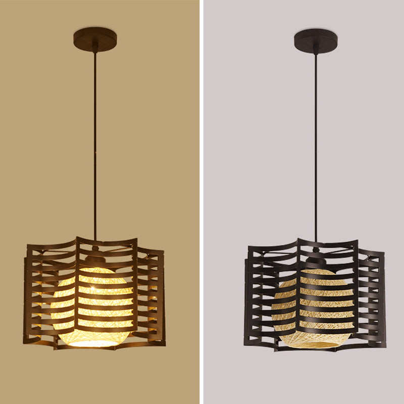 1 Head Cage Suspended Lighting Fixture Retro Metal Black Pendant Lamp for Restaurant