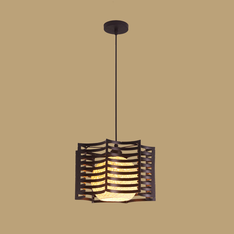 1 Head Cage Suspended Lighting Fixture Retro Metal Black Pendant Lamp for Restaurant