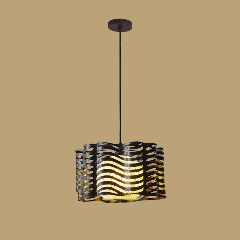 1 Head Cage Suspended Lighting Fixture Retro Metal Black Pendant Lamp for Restaurant