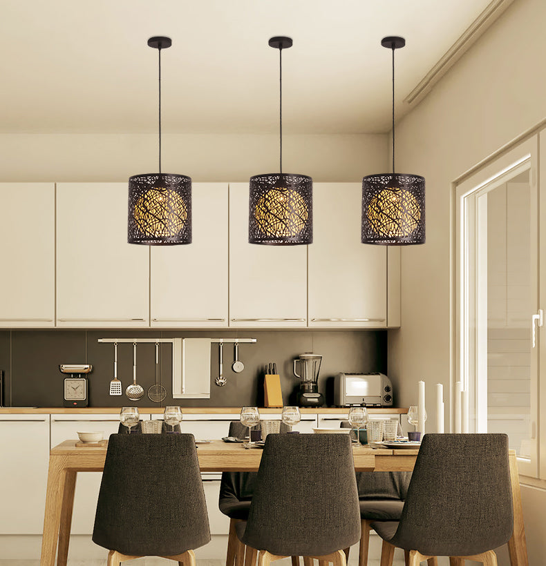 1 Head Cage Suspended Lighting Fixture Retro Metal Black Pendant Lamp for Restaurant