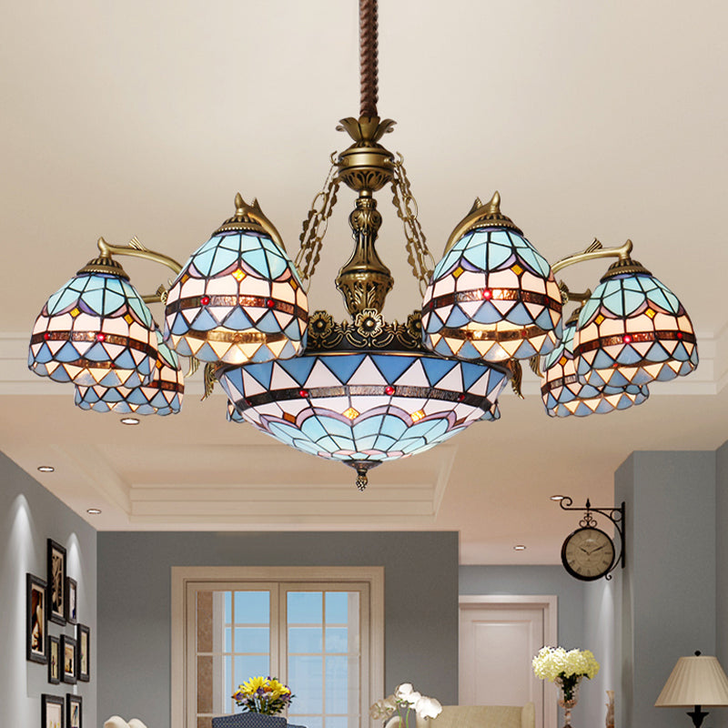Blu 5/9/11 Luci lampadario Lampada Tiffany Cut Glass Coled Shade Sospension Ciondolo