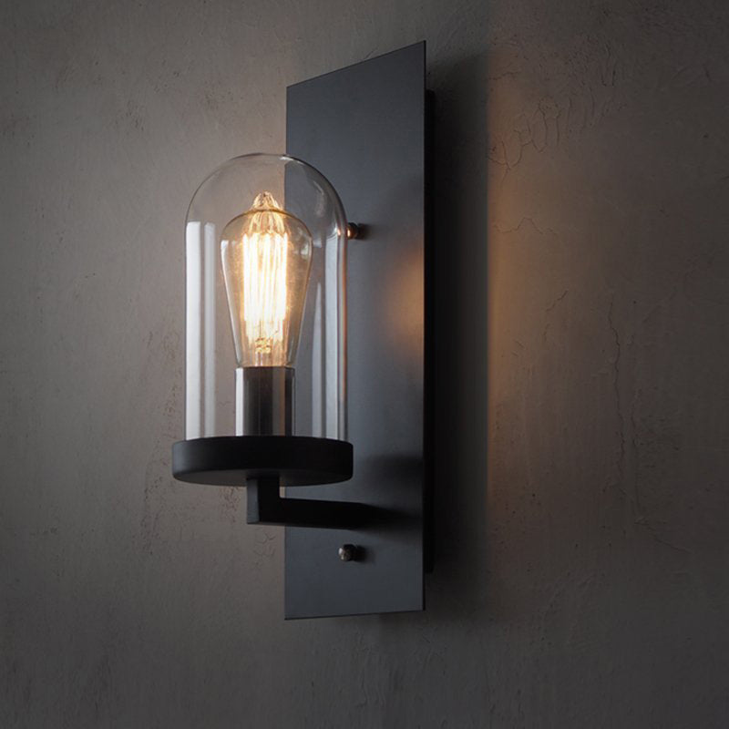 Glass Black Wall Lighting Fixture Shaded Industrial-Style Wall Light Fixture for Aisle